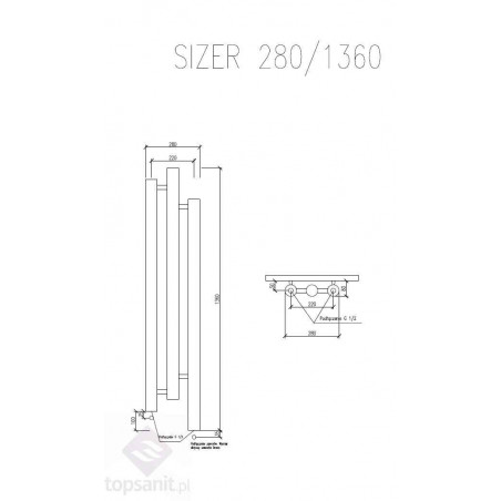 Grzejnik dekoracyjny Sizer - rysunek techniczny